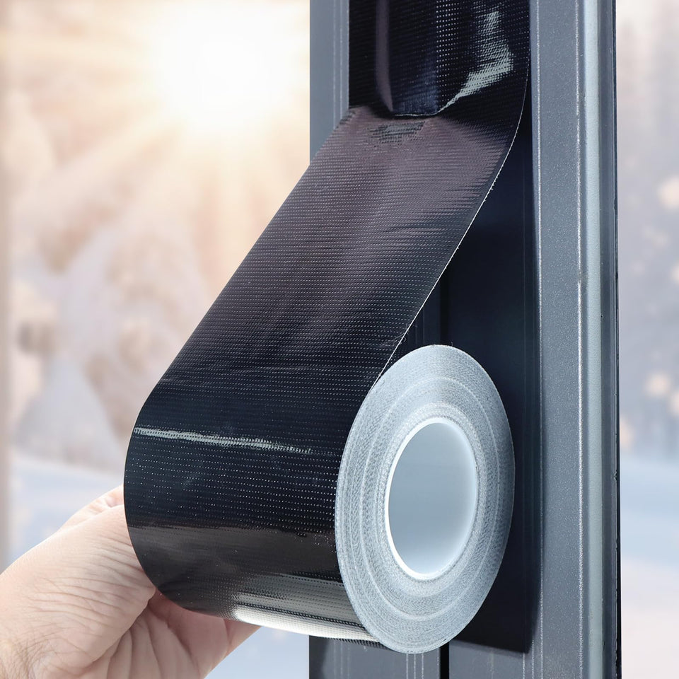 Birllaid window sealing tape on a drafty window blocks cold air from entering