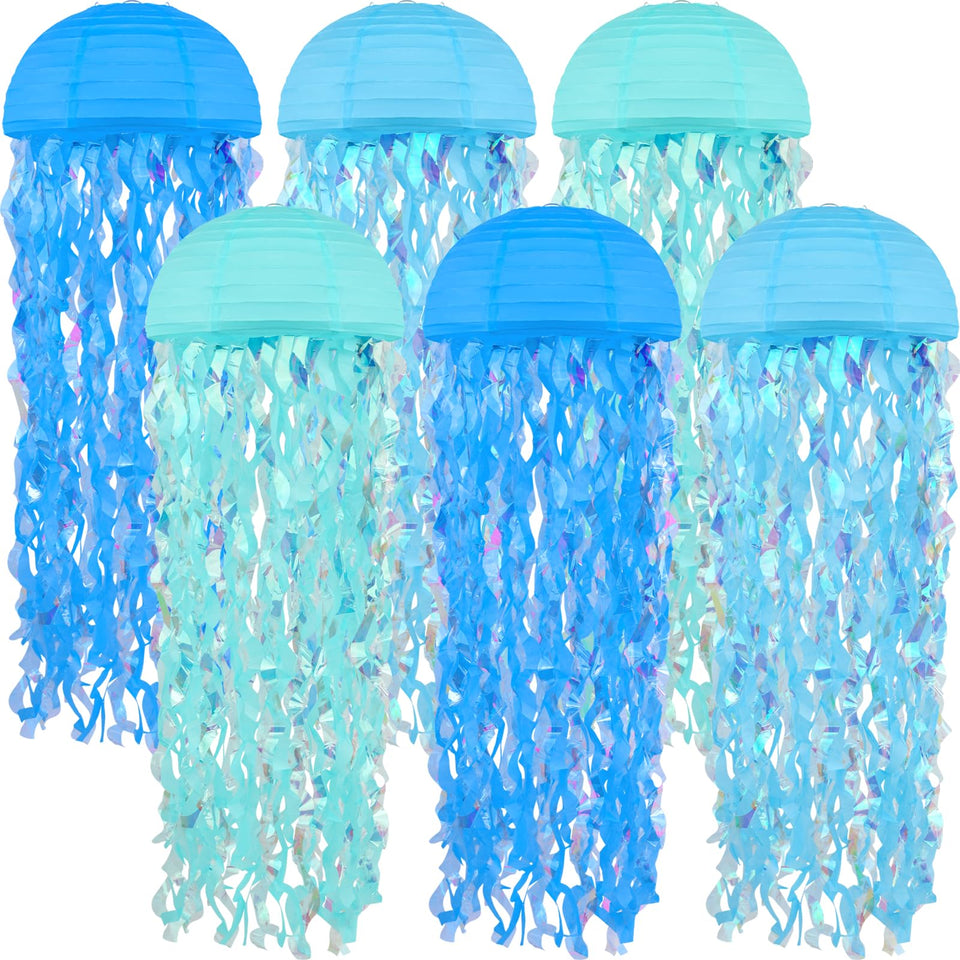 Bisanzoya jellyfish lanterns brighten blue ocean party setup for an underwater look