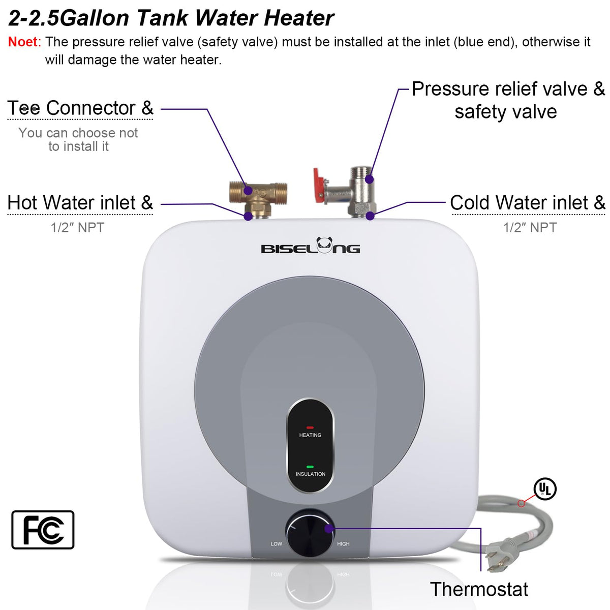 BISELONG rapid heat element delivers hot water quickly.