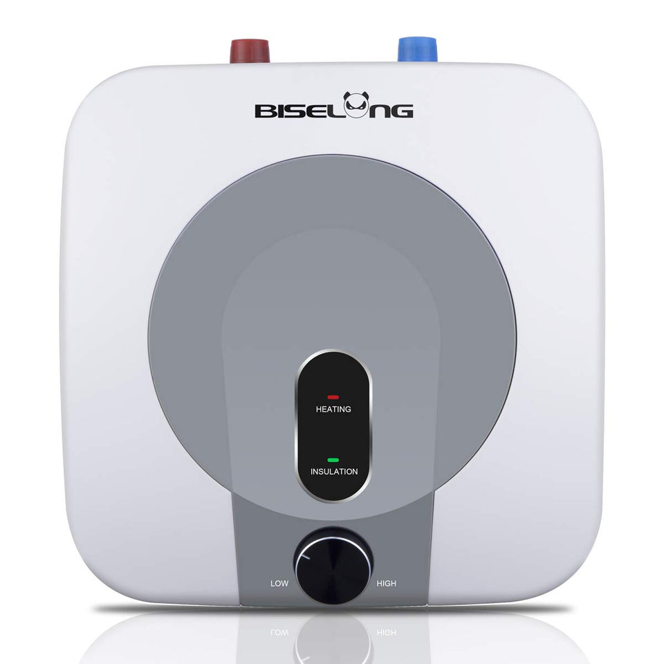 BISELONG under-sink mini-tank water heater in a compact cabinet.