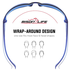BISON LIFE blue safety glasses with universal fit for adults and teens.