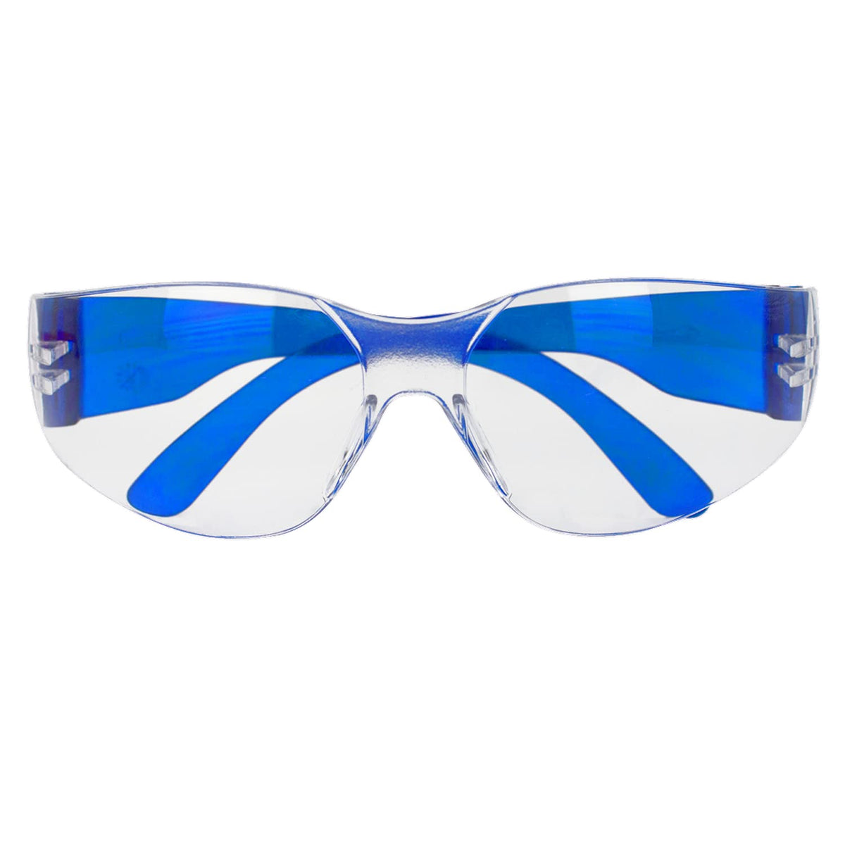 BISON LIFE Clear Lens Blue Temples safety glasses, lightweight pack of 12 for all-day use.