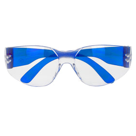 BISON LIFE Clear Lens Blue Temples safety glasses, lightweight pack of 12 for all-day use.