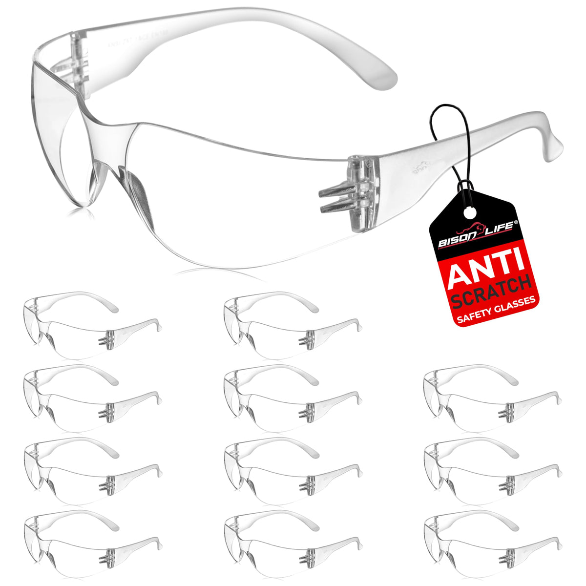 BISON LIFE safety glasses with clear lenses for all-day visibility and protection