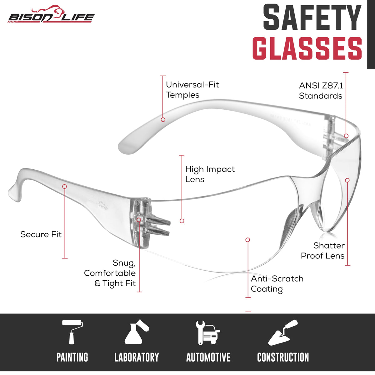 Clear UV protection shields eyes from glare outdoors with BISON LIFE