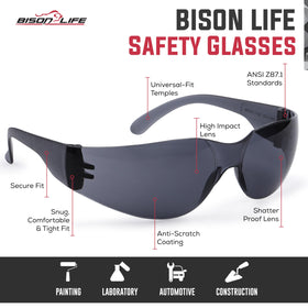 BISON LIFE safety glasses with sturdy side shields for peripheral protection