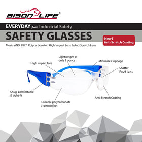BISON LIFE Wrap-Around Safety Glasses provide comfortable daily wear.