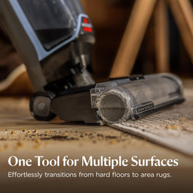 Bissell CrossWave Edge cordless tangle-free brush reduces pet hair tangles.