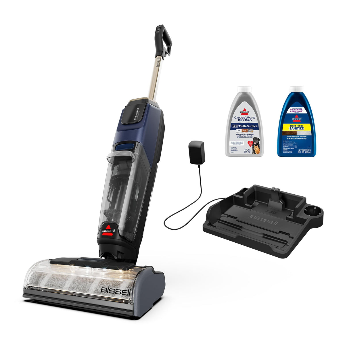 Bissell CrossWave HydroScrub cordless unit showing versatile vacuum mop cleaning for floors