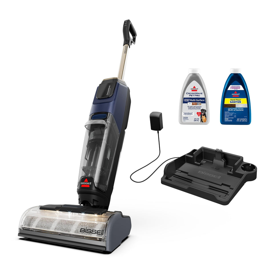 Bissell CrossWave HydroScrub cordless unit showing versatile vacuum mop cleaning for floors