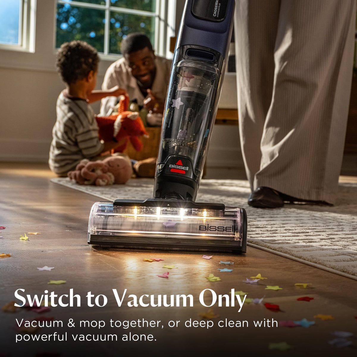 Bissell CrossWave HydroScrub two-in-one cleaning action on floors and rugs