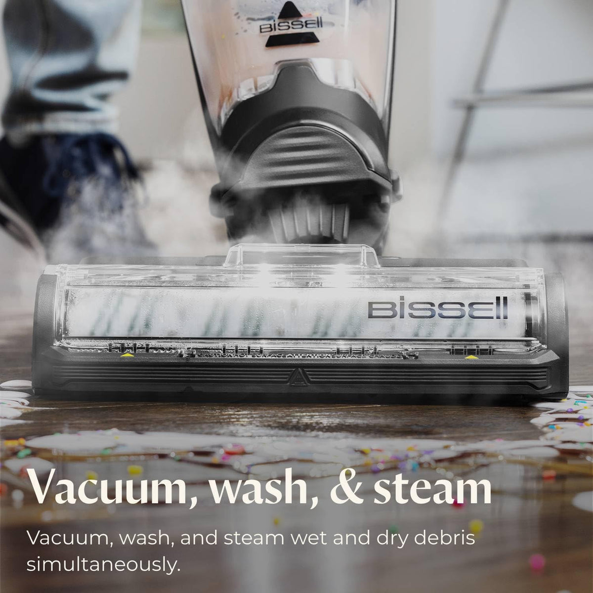 Bissell CrossWave HydroSteam tangle-free brushroll reduces hair wrap