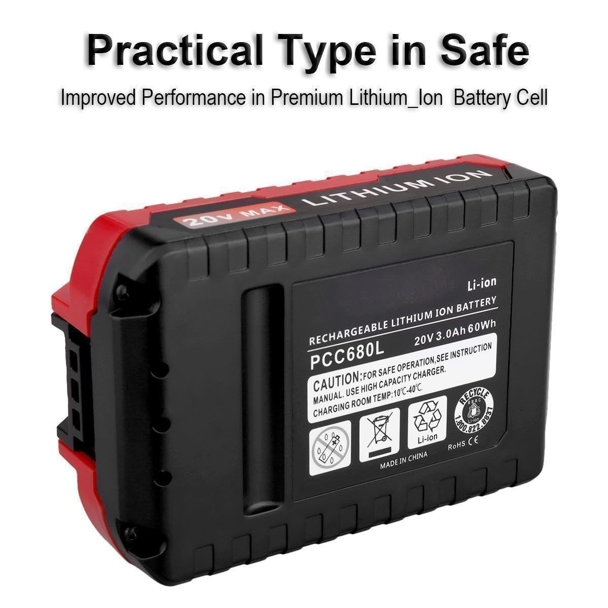 Biswaye PCC641 battery image, highlighting fade-free power and protection features.