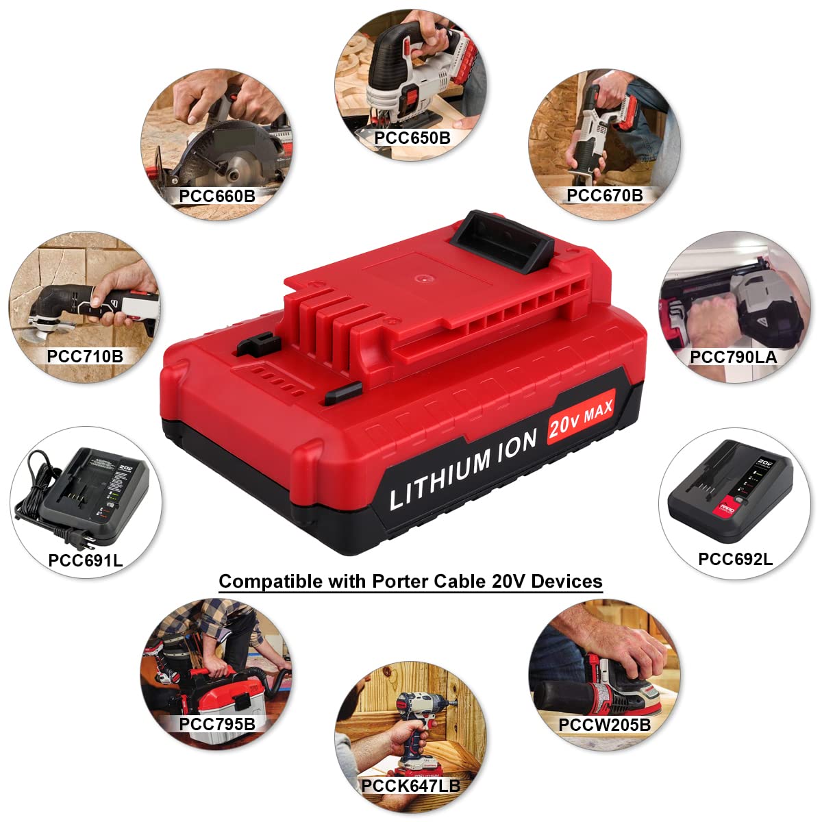 Biswaye battery compatible with PCC681L and PCC682L for versatile Porter-Cable tools.