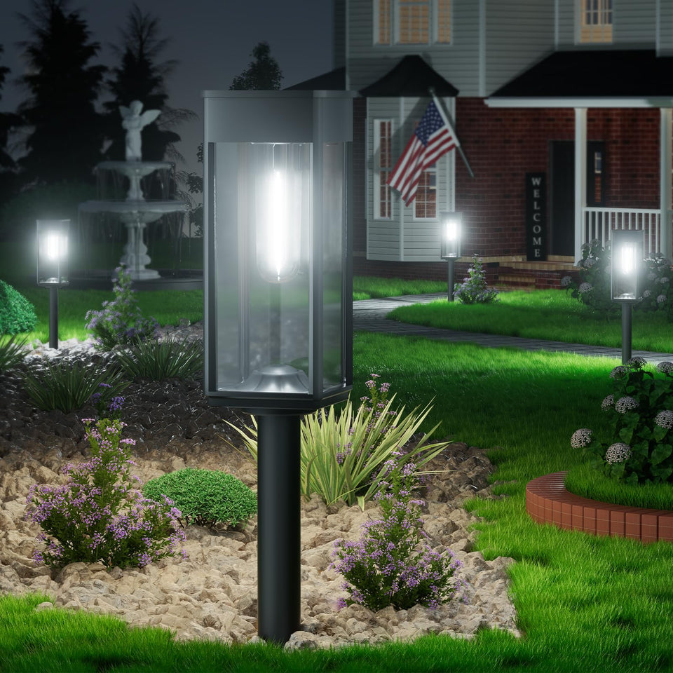 BITPOTT bright solar pathway lights illuminate a garden path with a crisp glow