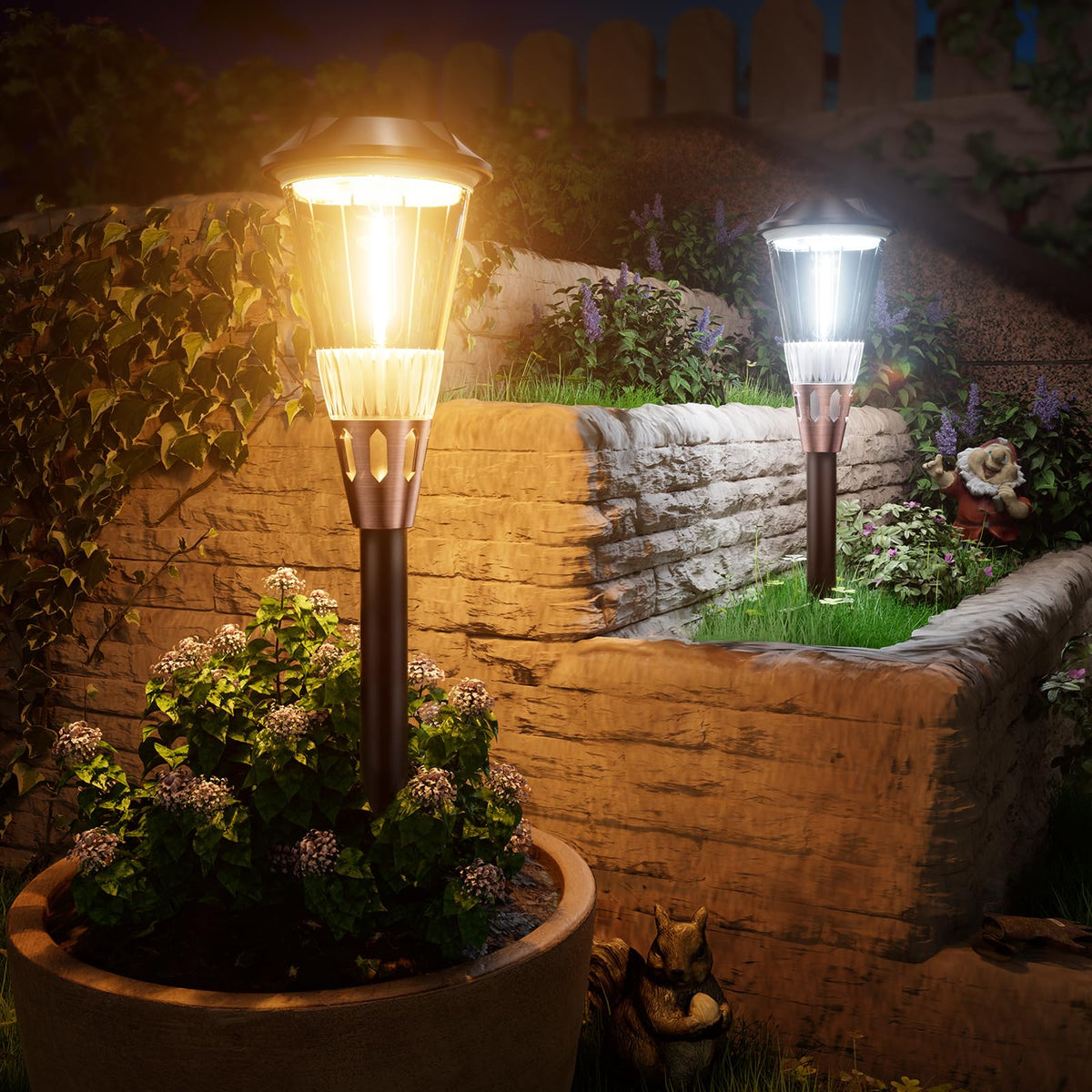 BITPOTT Bright Solar Lights Pack illuminating outdoor paths with steady, even illumination.