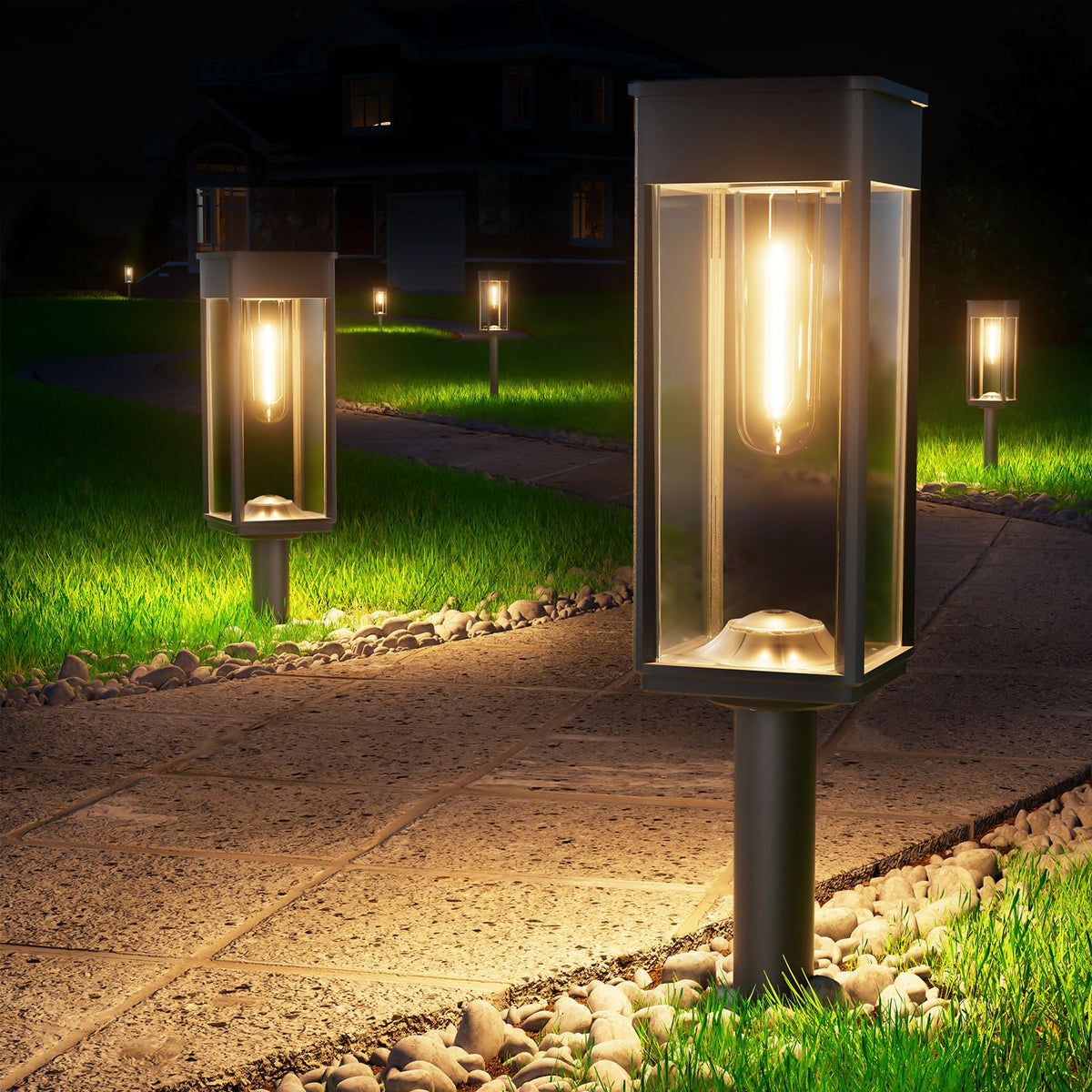 BITPOTT solar-pathway-light on path with IP65 waterproof for all-weather illumination.