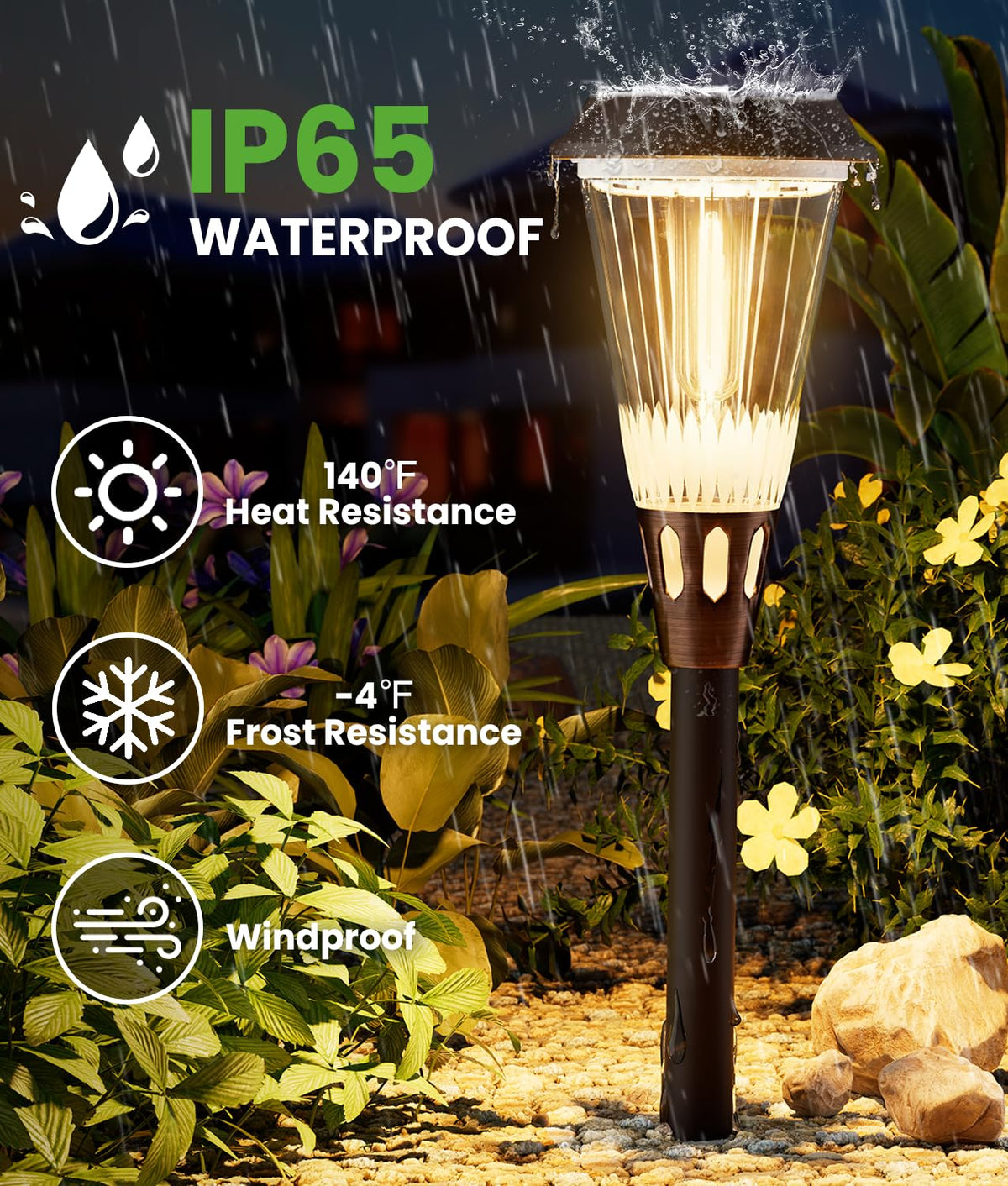 BITPOTT IP65 waterproof design withstands rain and snow for year-round use.