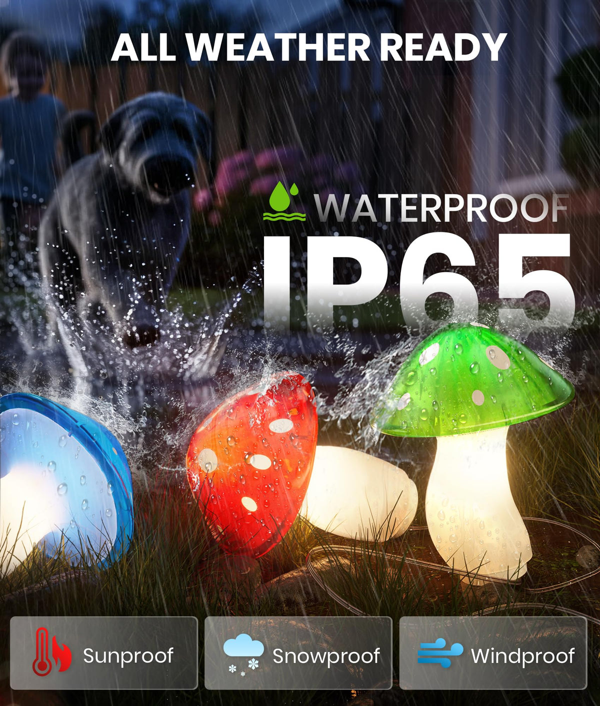 BITPOTT IP65 waterproof mushroom lights withstand rain and snow