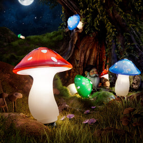 BITPOTT nine-pack solar mushroom lights ready for easy yard installation