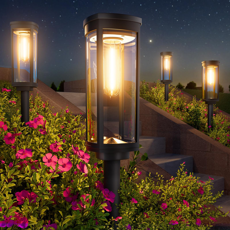 BITPOTT solar pathway lights four-pack illuminate walkways with bright, energy-efficient glow.