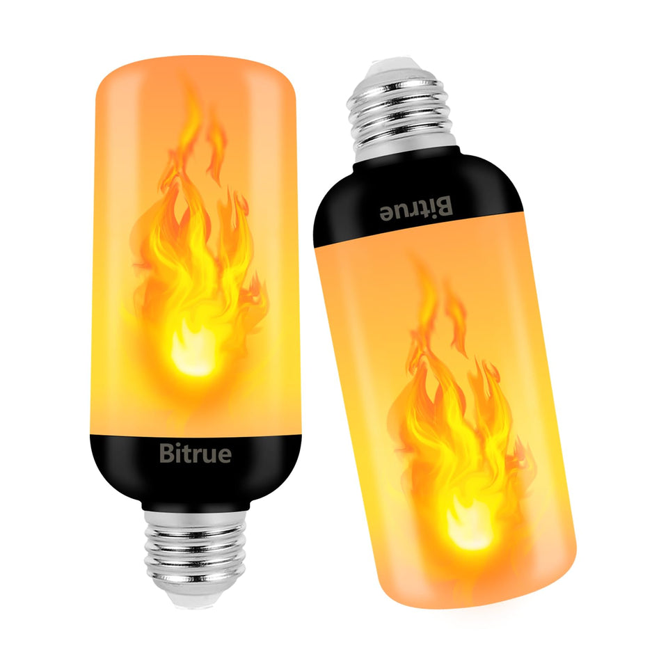 Bitrue 2nd-gen LED flame bulb with lifelike fire effect for cozy ambiance.