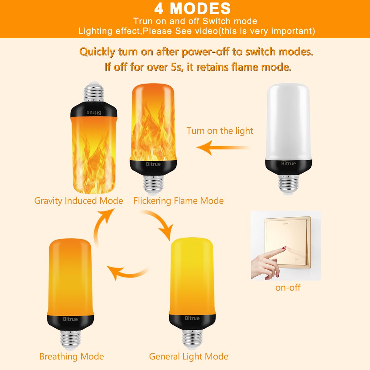 Bitrue E26 base flame light bulb fits standard sockets