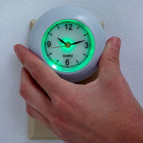 Bits and Pieces bathroom night light with 3-inch clock face for quick time checks