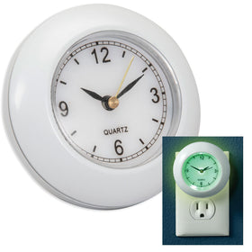 Bits and Pieces plug-in night light with clock glow enhances bathroom nighttime visibility