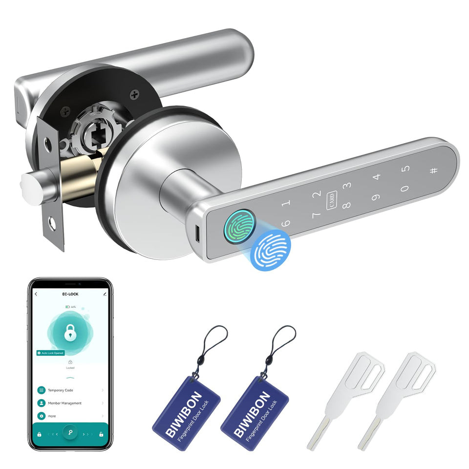 BIWIBON fingerprint door lock front view for quick keyless entry.