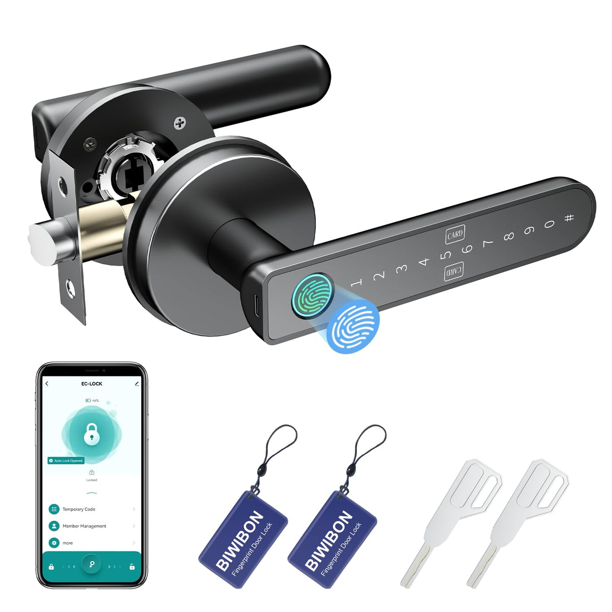 BIWIBON fingerprint lock front view enables quick, secure entry.