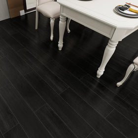 Biyoee black wood look plank shows easy DIY peel-and-stick installation