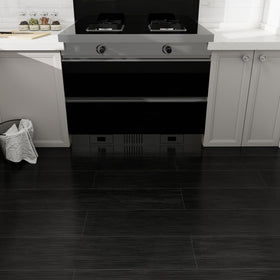 Biyoee black wood look plank adds a sleek entryway aesthetic