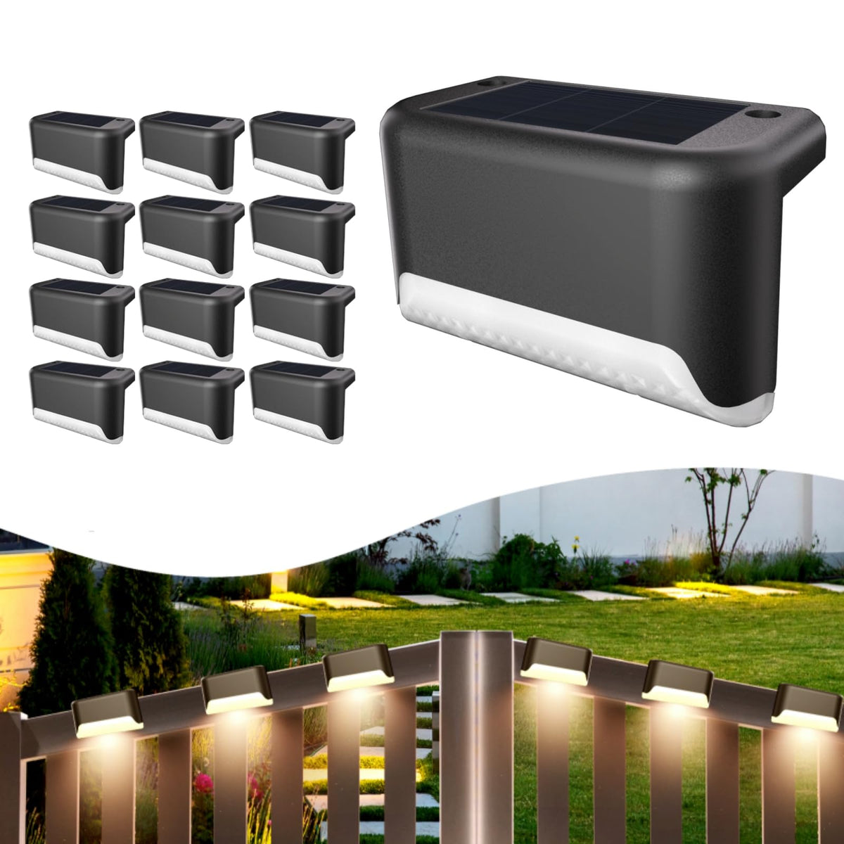 BKBB PPBB solar deck light illuminates outdoor steps for safer nighttime access.