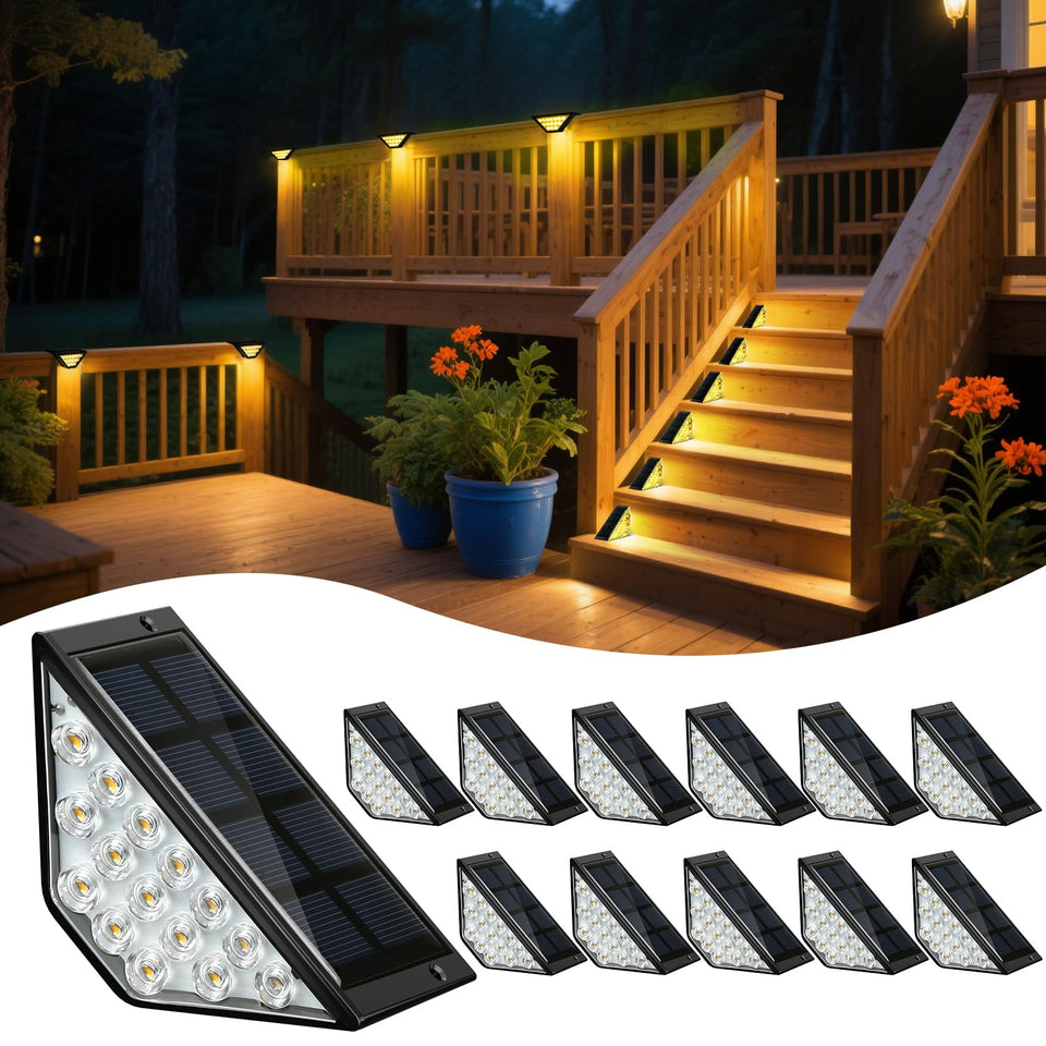 BKBB PPBB solar step light on outdoor stairs provides warm, bright illumination.