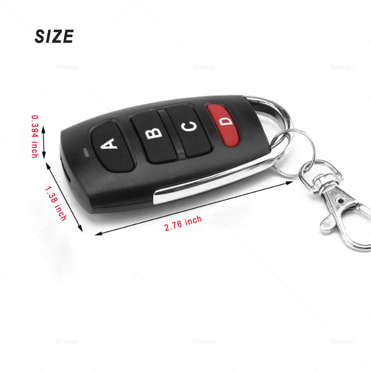 Back view of Bkiyougo remote highlights sturdy housing for durable use with gate remotes.