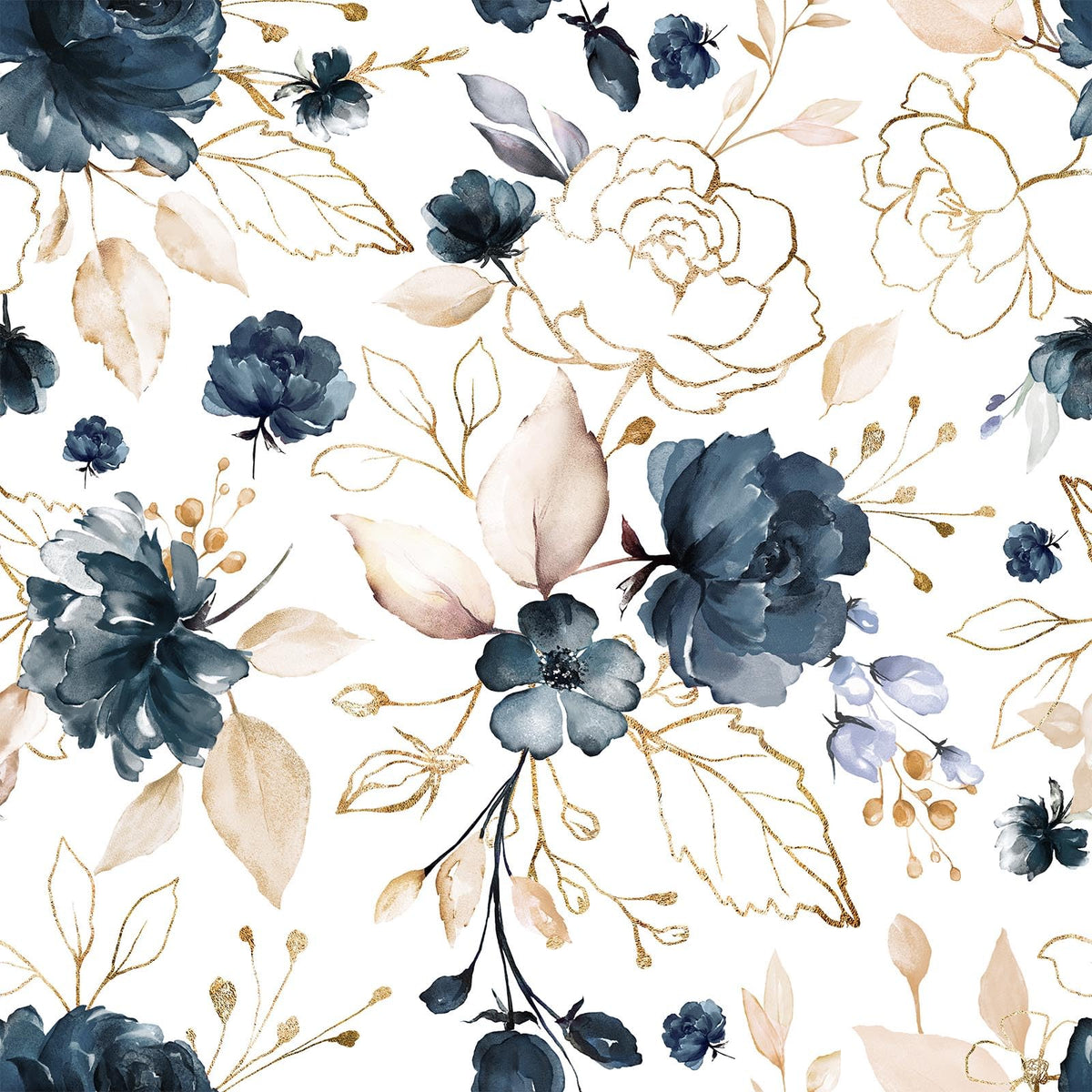 BKSTICK navy blue floral wallpaper for an elegant accent wall
