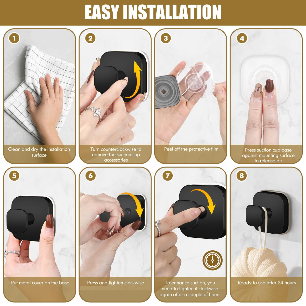 BKV suction cup hooks on glass tiles resisting slip during daily use