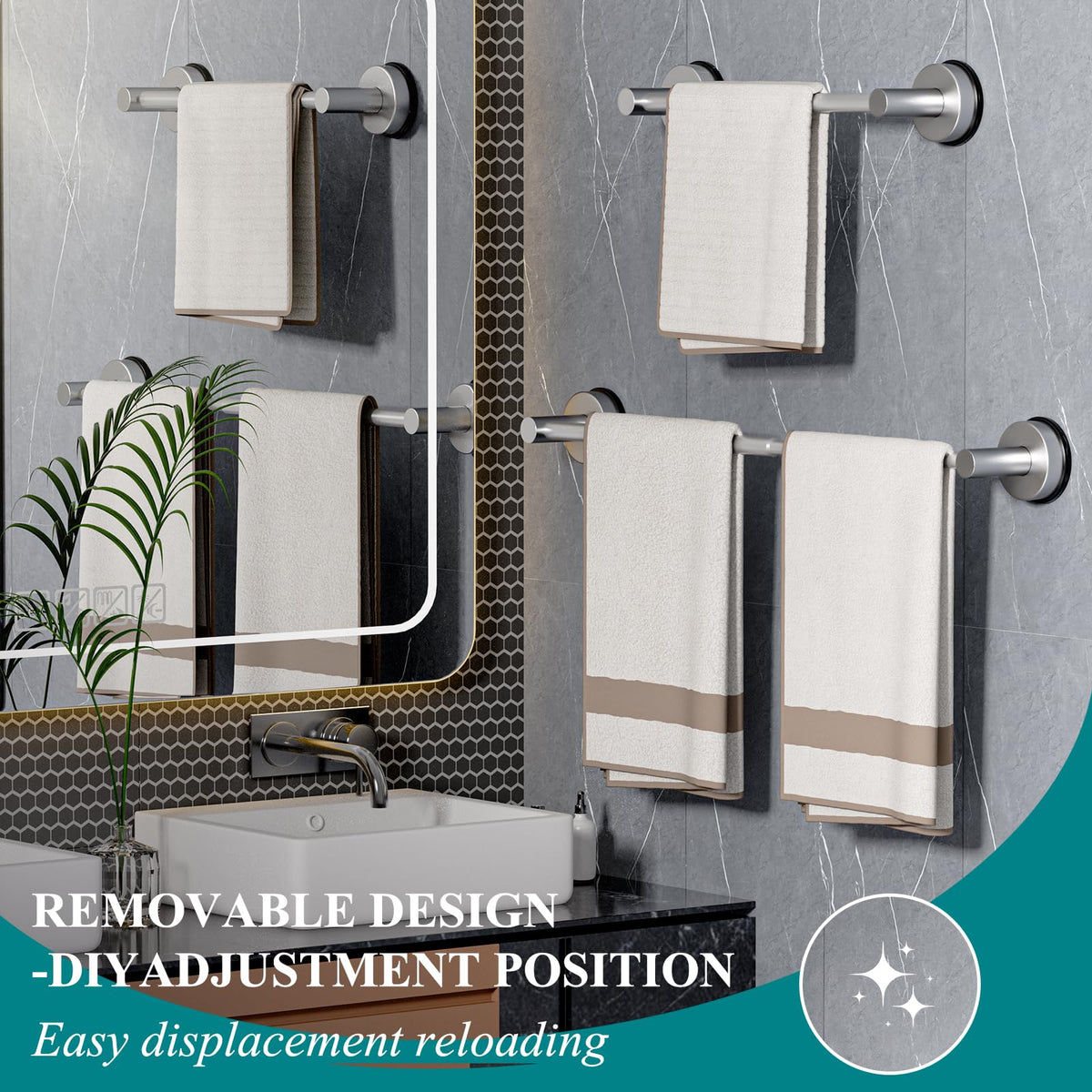 BKV towel bar helps maximize small bathrooms with flexible placement options.