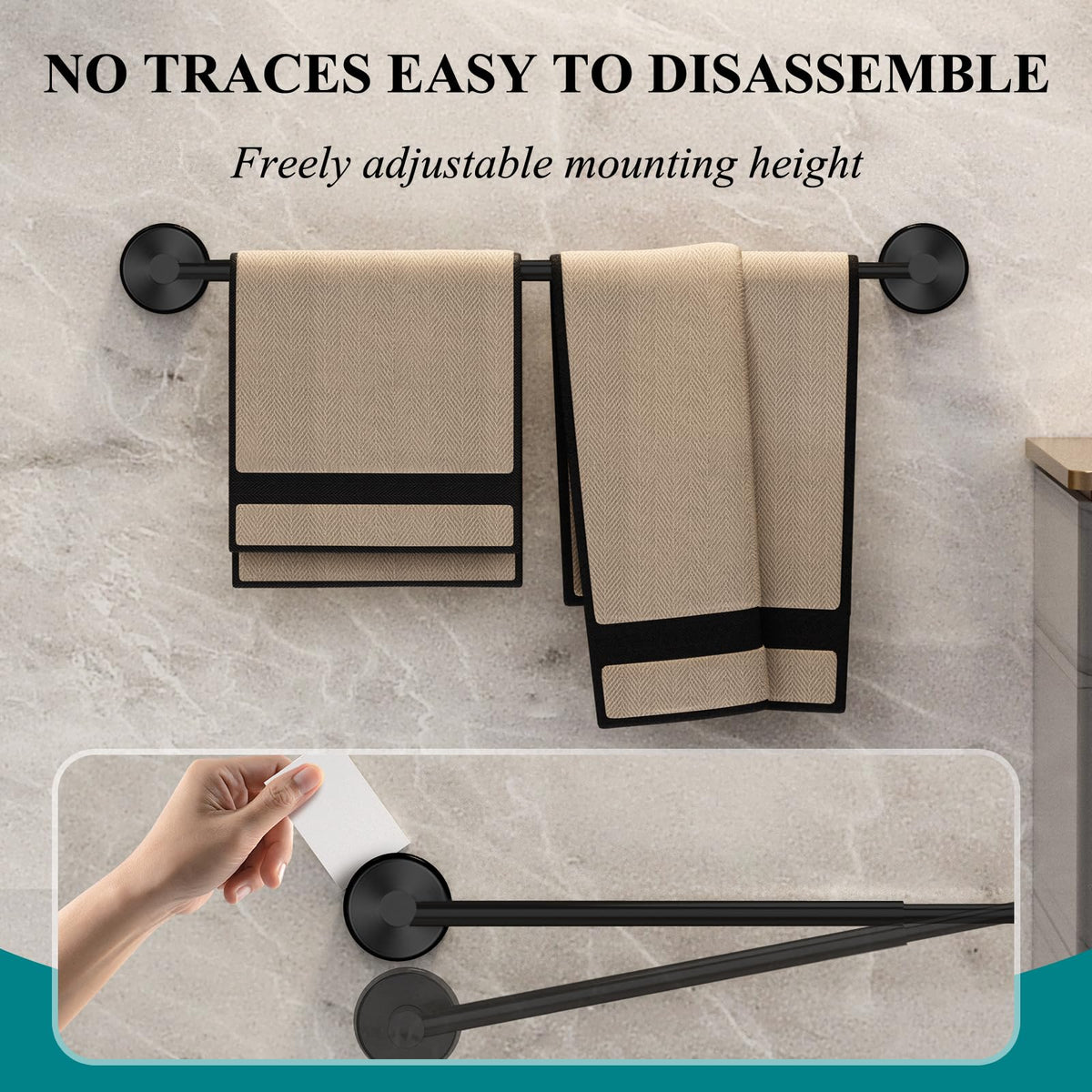 Close up of the black finish on the BKV towel bar