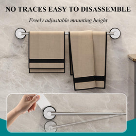 BKV towel bar is reusable and removable without wall damage.