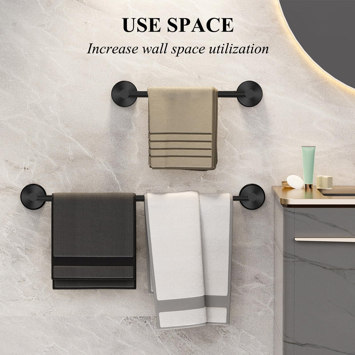 Reusable and removable BKV towel bar design in use