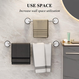 BKV towel bar in silver finish adds modern bathroom decor.