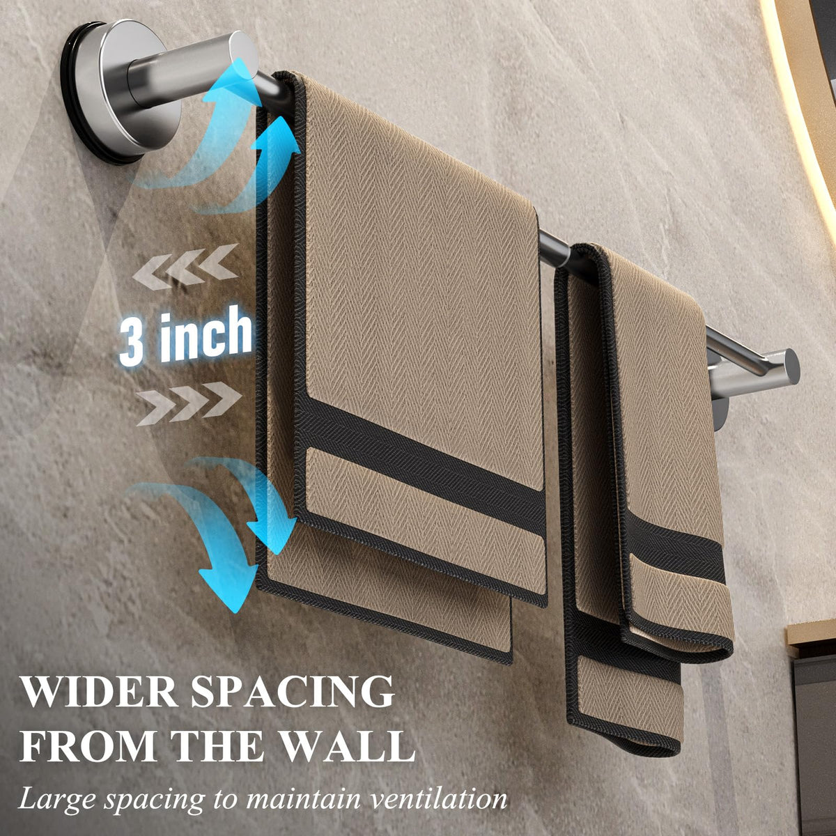 BKV towel bar uses vacuum suction on glass or tile without drilling.