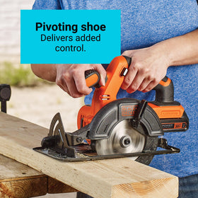 Black+Decker 20V circular saw with tool-free blade change for fast swaps.
