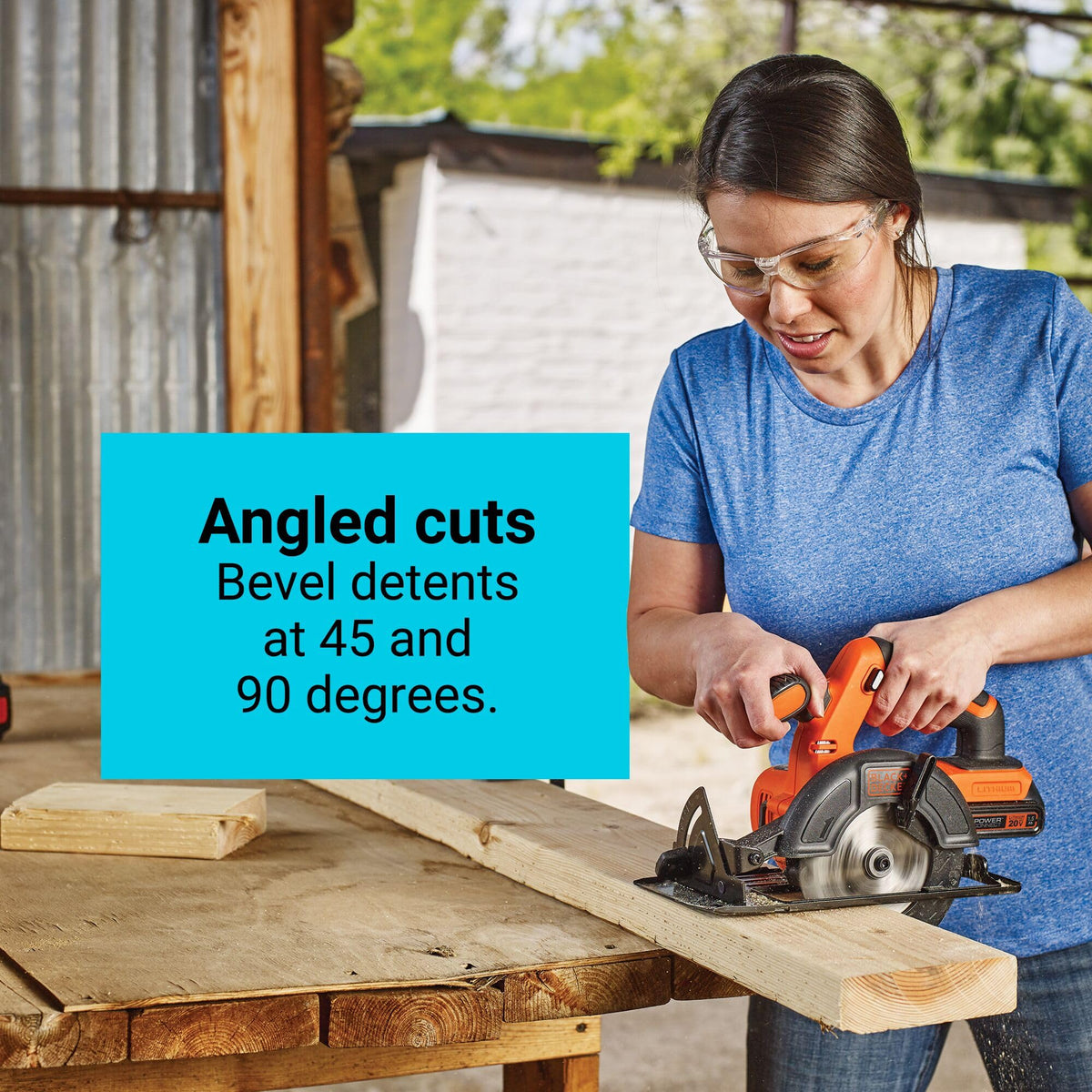 Black+Decker 20V circular saw with tool-free depth adjustment for quick setup.