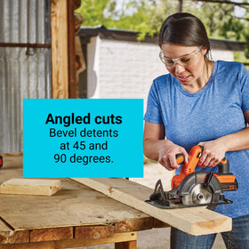 Black+Decker 20V circular saw with tool-free depth adjustment for quick setup.