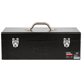 BLACK CANYON 20in steel tool box front view highlights rust-resistant portability for busy workshops
