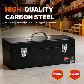 BLACK CANYON 20in steel tool box side view demonstrates compact, lightweight design for job sites