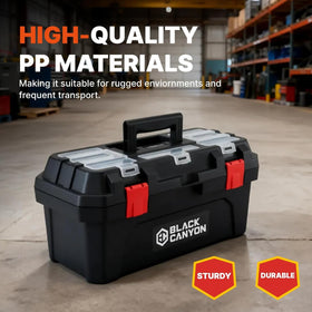Black Canyon dual-layer design with removable tray separates tools from accessories.
